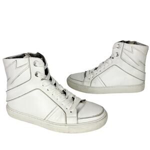 Zadig & Voltaire High Top Flash Sneaker White Lightning Lace Up Leather Size 36